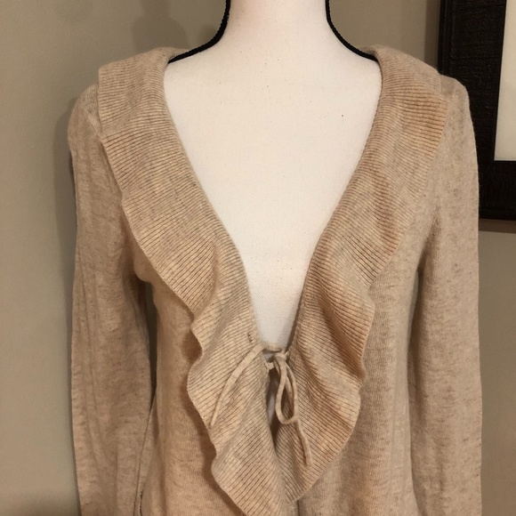 **H&M* Tan Ruffle Trim Tie Front Cardigan Sweater - Picture 2 of 7